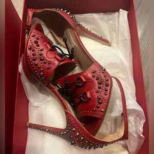 Valentino Garavani Red and Black Studded Heels